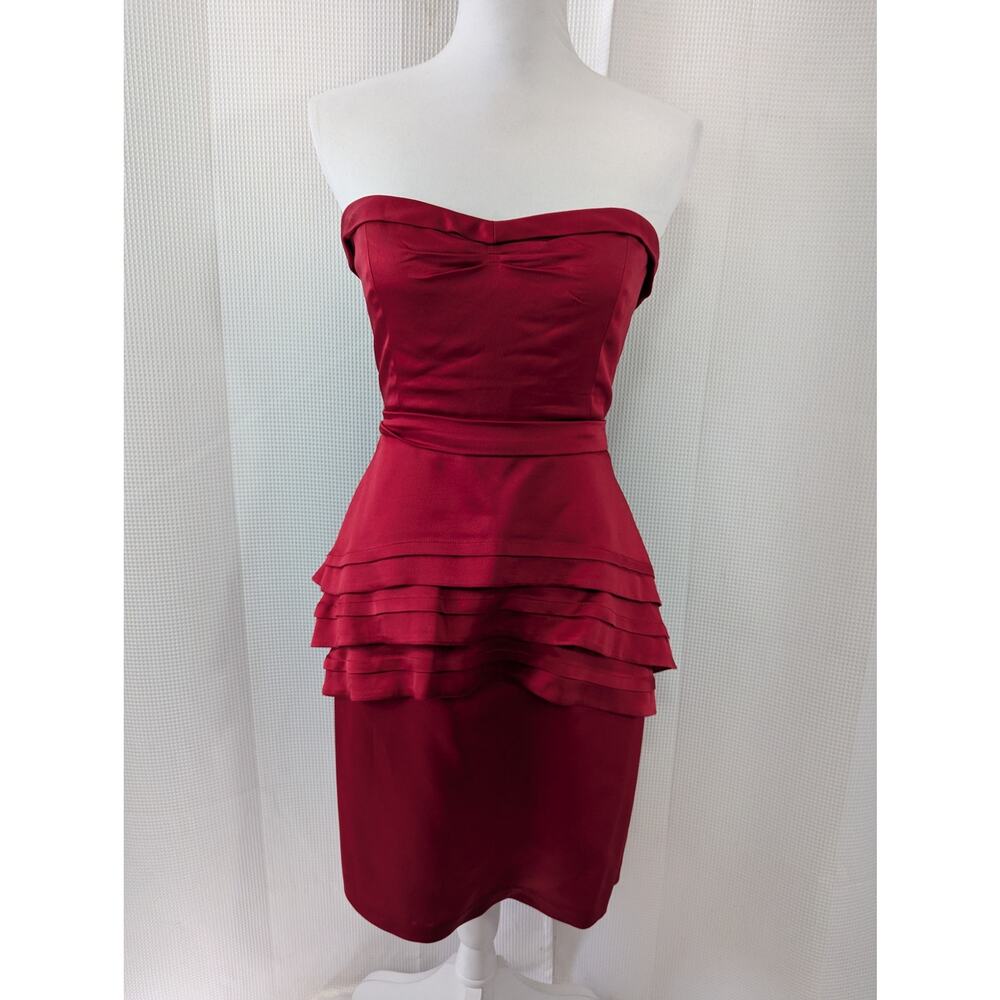 BCBGMaxAzria Red Strapless Ruffled Cocktail Dress - Picture 2 of 8